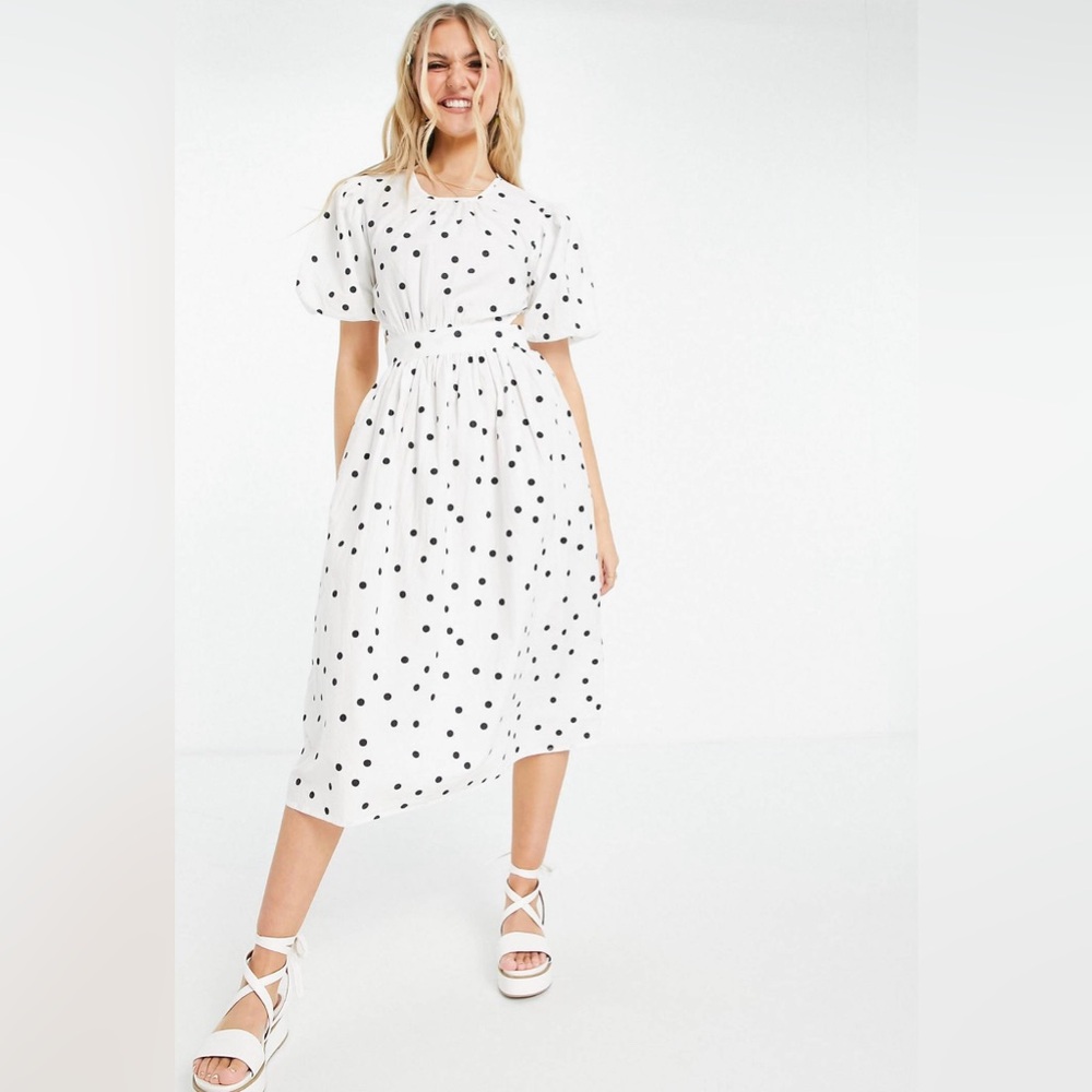 INFLUENCE puff sleeve cotton poplin midi dress